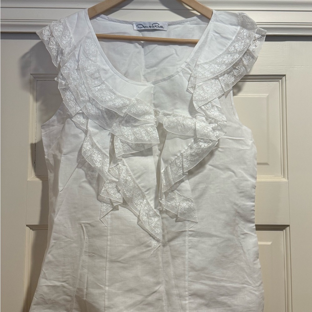 Oscar de la Renta Lace-Trimmed White Blouse